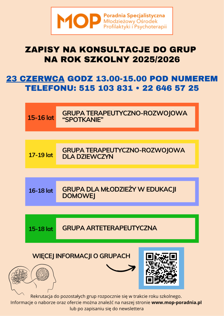 MOP - zapisy na konsultację do grup terapeutycznych na rok szkolny 2025/2026